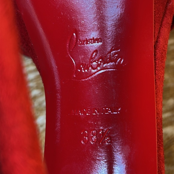 LOUBOUTIN Paris Red High Heel Stiletto Open Toe Platform Sandals GUC EU 38 1/2 - Picture 16 of 17